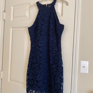Navy Blue Lulu’s Floral Overlay Dress Size L